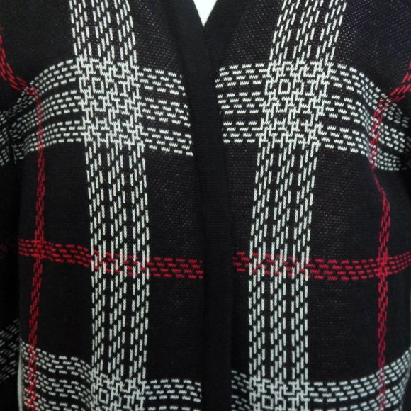 Women’s Croft & Barrow PETITE MEDIUM Essential Open Front Cardigan Black Plaid - Picture 4 of 5